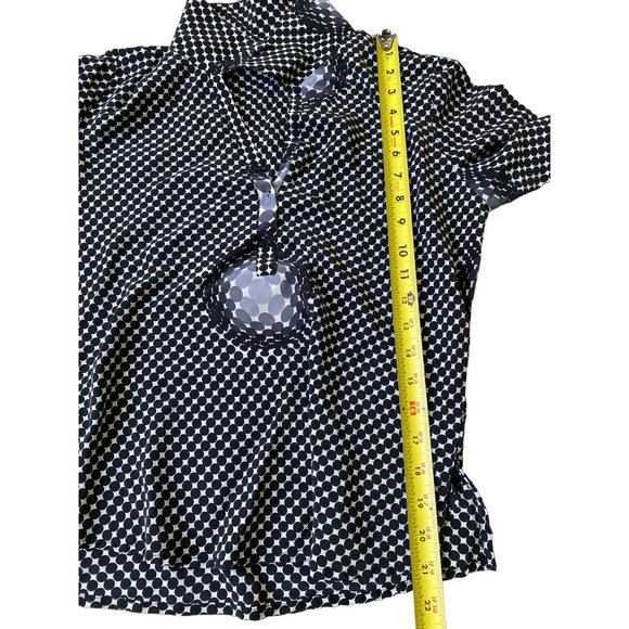 ABS by Allen Schwartz Womens Y2K Top Medium Black Silk Polka Dot Button Down - Picture 8 of 10